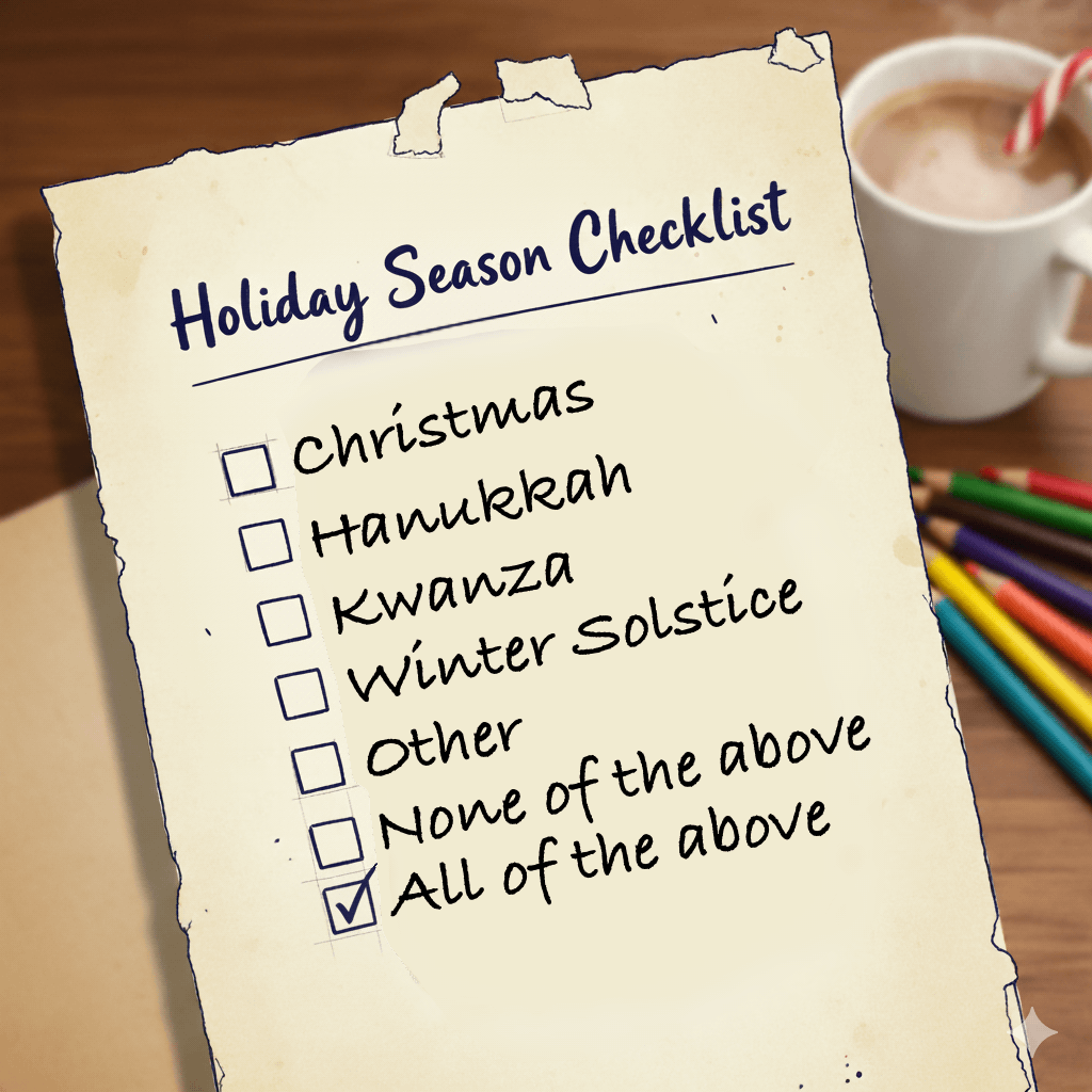 A holiday checklist with festive decorations
